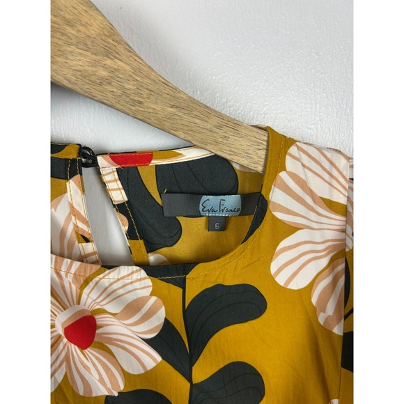 Eva Franco Ikebana Mustard Floral Blouse Size 6 Flutter Sleeve Top Anthropologie - Picture 4 of 6